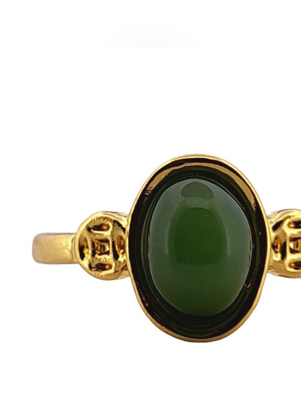 Oval Green Agate Gold Ring, Size 8 413